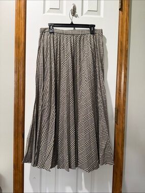 Mango Plaid A-Line Midi Skirt in Brown and Black
